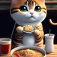 cute cartoon cat eating ramen